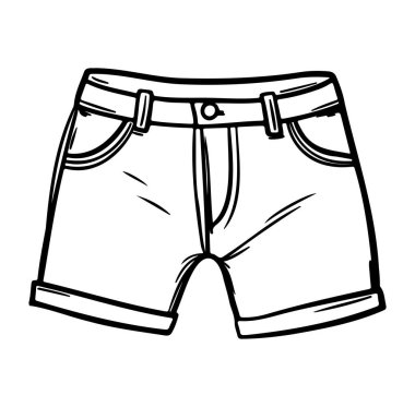 Siyah ve Beyaz Biçimli Klasik Denim Şortunun El Çizimi Karalaması