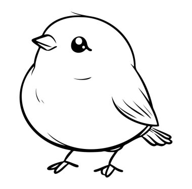 Siyah ve Beyaz Biçimli Yuvarlak Kuş Karakteri Sevimli Doodle Sanatı