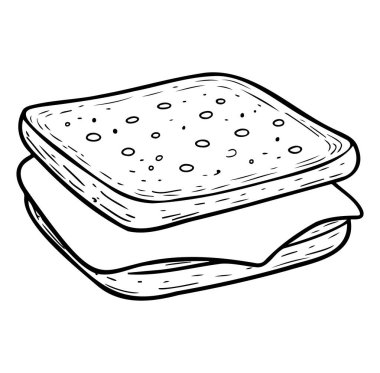Ekmek ve Peynir katmanlı basit bir sandviçin el çizimi.