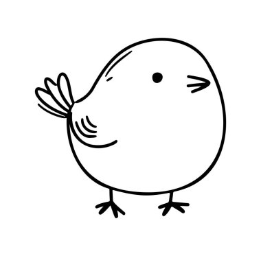 Yuvarlak Vücutlu ve Oyuncak İfadeli Basit Bir Kuşun Şirin Karalaması