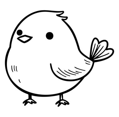 Basit Özellikleri ve İfadeleri olan Küçük Bir Kuşun Şirin El Çizimi Karalaması