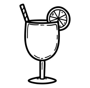 Misket limonu ve samanla canlandırıcı bir kokteylin el çizimi.