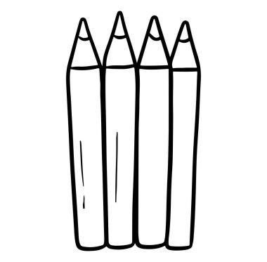 Sanat Tasarımı İçin Beyaz Arkaplanda Dört Basit El Çizimi Renkli Kalem