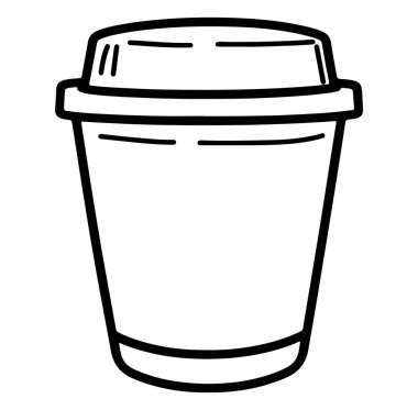 Beyaz Arkaplanda Lid 'le Bir Paket Kahve Kupasının Basit Çizgisi Sanatı