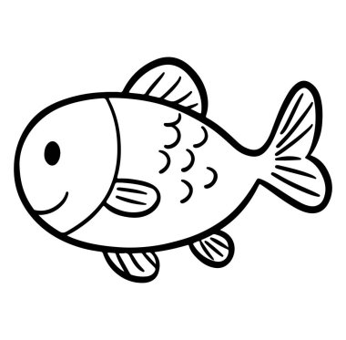 Çocuk Renklendirme Sayfaları ve Etkinlikleri İçin Şirin Çizgi Film Balık Karakteri