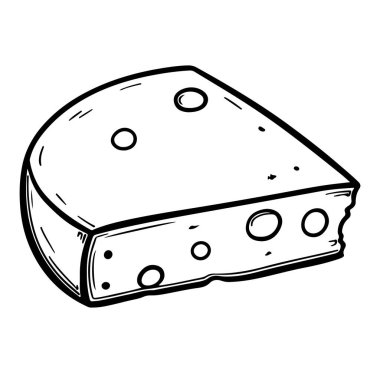 Siyah ve Beyaz Dış Hatlar Tarzında Delikli El Çizimi Peynir Dilimi