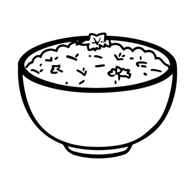 Üzerinde basit taslak ve dekoratif bitkiler olan bir kase pirinç.