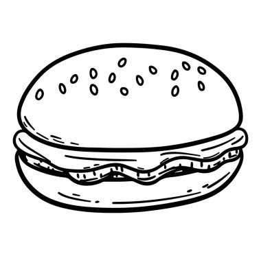 Susam Tohumu Çöreğiyle El Çizimi Klasik Hamburger Çizimi