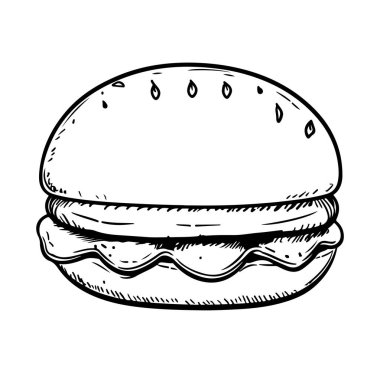 Klasik bir hamburgerin el çizimi çizimi Susam Tohumu çöreği