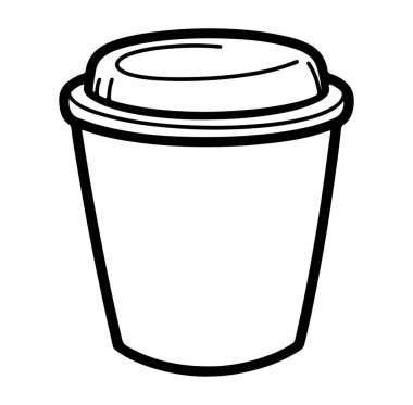 Lid 'li tek kullanımlık kahve fincanının siyah ve beyaz çizimi