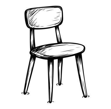 Projelerde Sanatsal Kullanım için Elle Çizilmiş Tahta Sandalye Tasarımı Çizimi