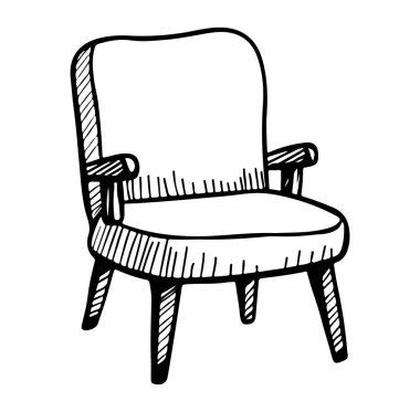 Rahat bir dolgu malzemesi olan rahat bir Kol Sandalyesinin el çizimi