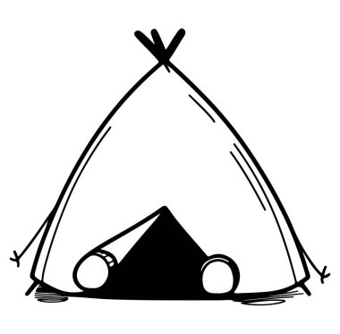 Basit bir çadırın elle çizilmiş bir tasviri. Kamp ve açık hava aktiviteleri için mükemmel. Macera ve yaratıcılığa odaklanan tasarımlar için ideal.