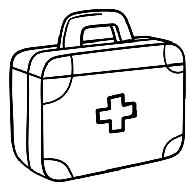 İlk yardım çantasının basit bir çizgisi çizimi, eğitim projeleri veya güvenlik malzemeleri için ideal. Bu tasarım tıbbi durumlarda güvenlik ve hazırlığı vurgular..