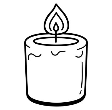 Bu resimde parlak bir alevle basit bir mum çizimi yer alıyor. Minimalist tasarım sıcaklık ve dinginliği çağrıştırıyor, çeşitli temalar için mükemmel..
