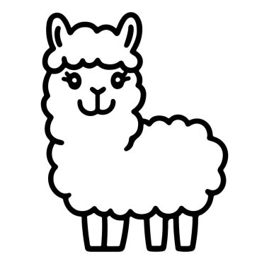 Bu hoş karikatür alpaka karakteri pofuduk bir tasarıma ve neşeli bir ifadeye sahiptir. Çocuk sanatları, el işleri ve neşeli dekorasyonlar için mükemmeldir..