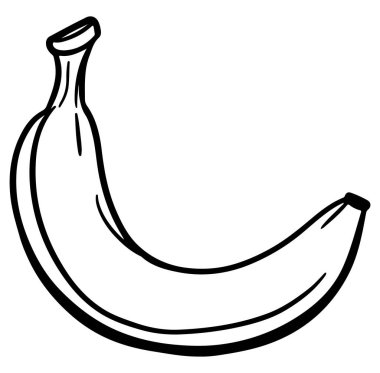 Bu resim, minimalist bir taslağı gösteren elle çizilmiş bir muz çizimini içeriyor. Gıda ile ilgili tasarımlar için idealdir, basitlik ve yaratıcılık katar..