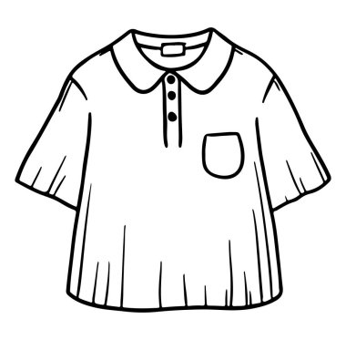 Bu el çizimi illüstrasyonda moda ve giyim projeleri için mükemmel, şık bir cep tasarımı olan günlük kısa kollu polo gömleği yer alıyor..