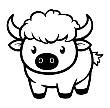Yumuşak yün ve neşeli boynuzları olan sevimli bir bufalo karakteri. Çocuk kitapları, eğitim materyalleri ve eğlenceli tasarımlar için mükemmel..