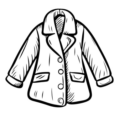 Bu el çizimi illüstrasyonda siyah beyaz sıradan bir ceket var. Modayla ilgili projeler için idealdir, bu çizim zamansız ve rahat dış giyim tarzını vurgular.
