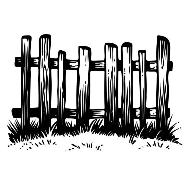 Çimenli ve Doğal Elementlerle Rustik Ahşap Çit İllüstrasyonu