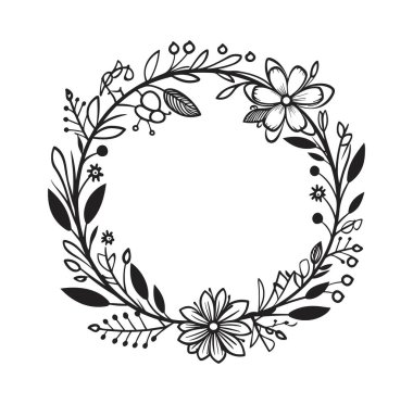 Tasarımlar için Yapraklar ve Çiçeklerle El Çizimi Çiçek