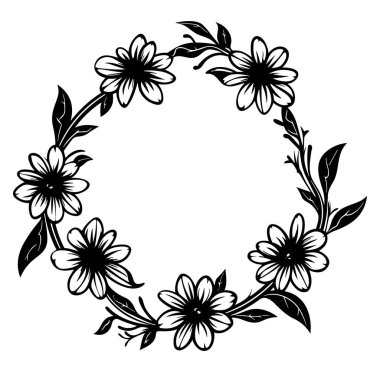 Şekillendirilmiş Çiçek ve Yapraklı Zarif Siyah ve Beyaz Çiçek Çelengi