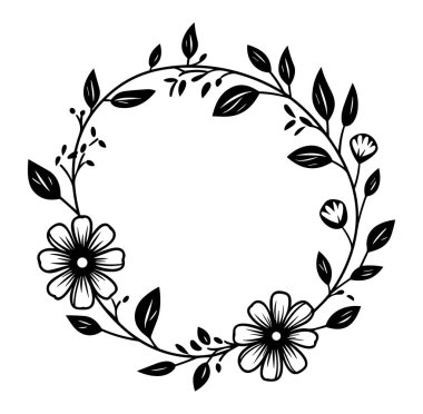 Yapraklı Zarif Çiçek ve Siyah Tasarımlı Basit Çiçekler