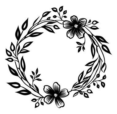 Siyah Mürekkepli Yaprak ve Çiçeklerle Zarif Çiçek Tasarımı