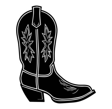 Bir Kovboy Çizmesi Tasarımı Dekoratif Siyah ve Beyaz Çizmesi