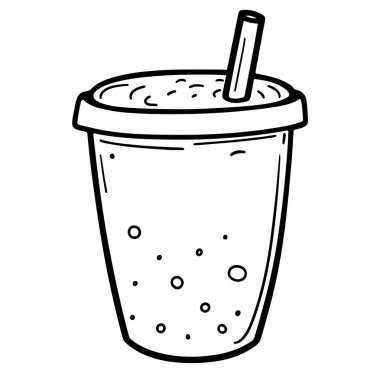 Tasarımlar için pipetli bir içecek bardağının el çizimi çizimi.