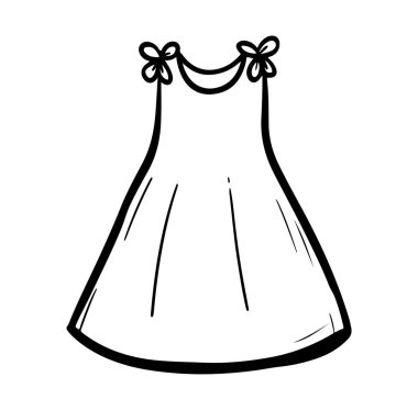 Çocuk Moda İllüstrasyonu için Basit Çizgi Sanat Elbisesi Tasarımı