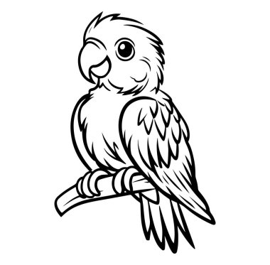 Renklendirme Kitabı Tasarımı dalında oturan şirin papağan.