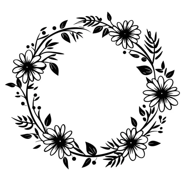 Siyah Çiçekli ve Yapraklı Zarif Çiçek Tasarımı