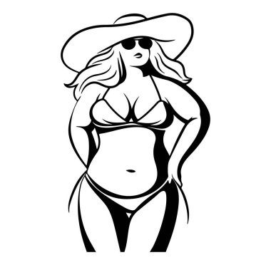 Bikini ve Güneş Şapkalı Şık Kadın, Yaz Sahili Fotoğrafları