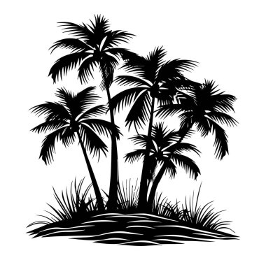 Beyaz Arkaplanda Tropikal Palmiye Ağaçlarının Siyah Silueti