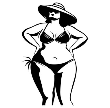 Geniş kenarlı Şapkalı Bikinili Şık Kadın Kendine güvenen