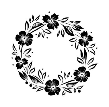 Dekoratif Tasarım Yapraklı Zarif Siyah Çiçek Çelengi