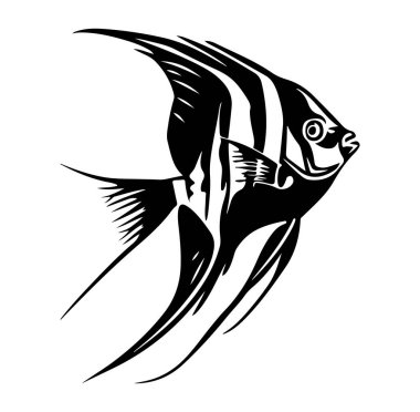 Zarifçe Yüzen Bir Balığın Zarif Siyah ve Beyaz Çizimi