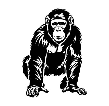 Dinamik Poz Veren Bir Maymunun Biçimlendirilmiş Siyah ve Beyaz Grafiği