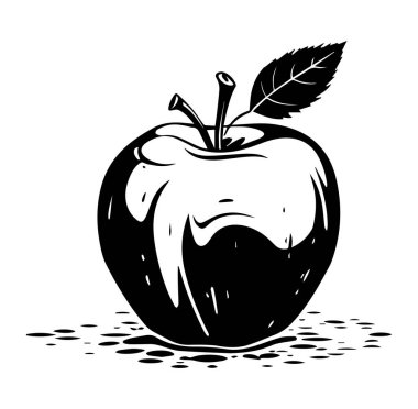 Yaprak ve Parlak Parlak Parlak Efektli El Yazması Siyah ve Beyaz Elma