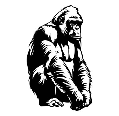 Görkemli Goril Düşünceli Poz verip Kalın Çizgiler Sanat Tarzı ile Oturuyor