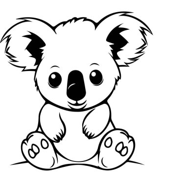 Siyah ve Beyaz Biçimli Şirin Koala Karakteri Çizimi