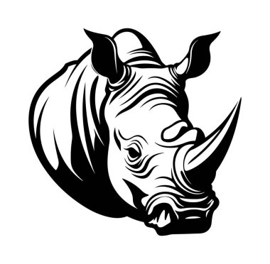 Gergedan Baş Tasarımı 'nın Siyah ve Beyaz Sanatsal İllüstrasyonu