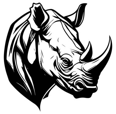 Siyah ve Beyaz Gergedan Baş İllüstrasyonu Kalın Biçim