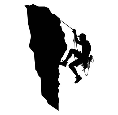 Kayalık bir yamaçtan tırmanan dağcının silueti.