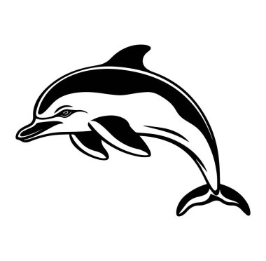 Zıplayan Yunus Tasarım elementinin Siyah ve Beyaz Silueti