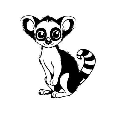 Siyah ve Beyaz Biçimli Sevimli Çizgi Film Lemur Karakteri Çizimi