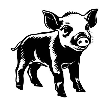 Çiftlik Temaları İçin Siyah ve Beyaz Biçimli Şirin Domuzcuk Çizimi
