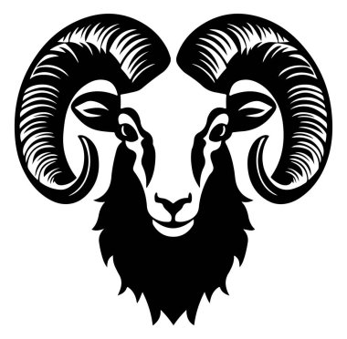 Eğri Boynuzlu Bir Koç 'un Görkemli Siyah ve Beyaz İllüstrasyonu